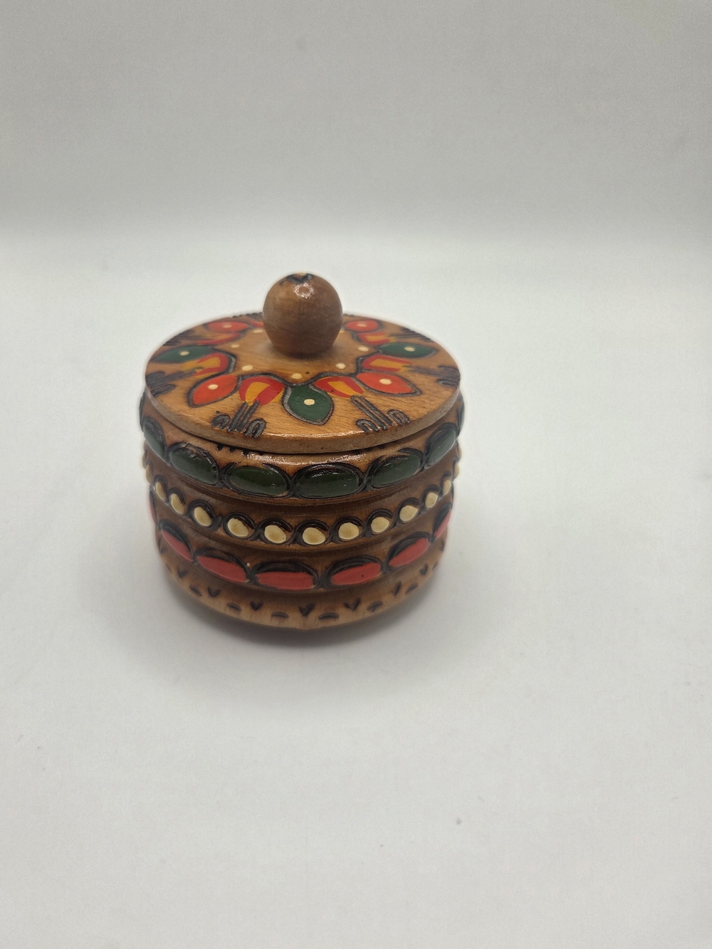 Bulgariaj Hand-Painted Wooden Trinket Box - Orange & Green